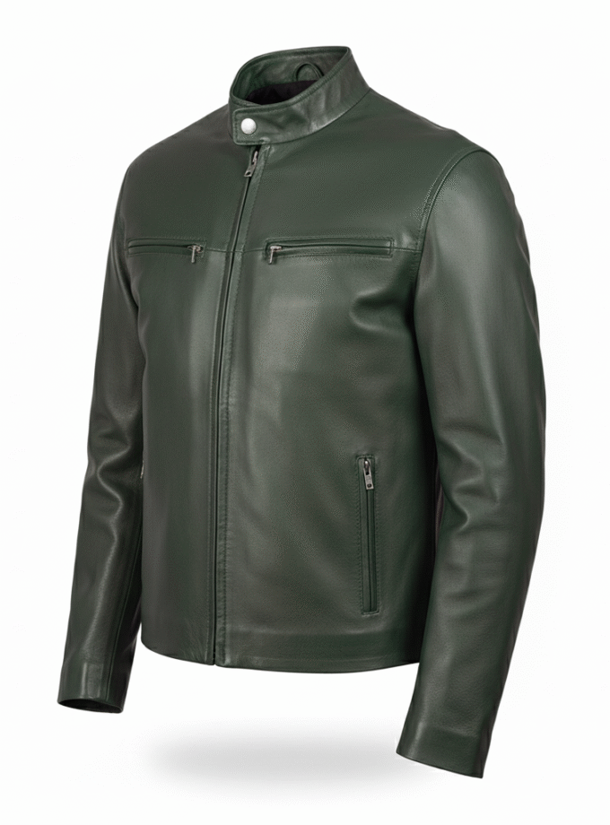 Men's Green Biker Real Leather Jacket