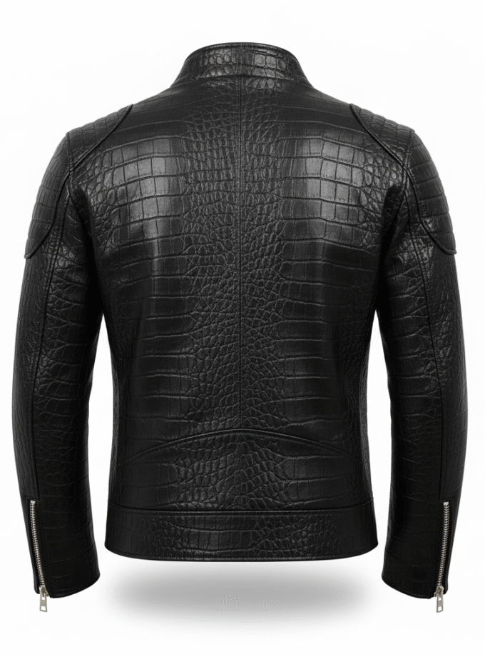 Men's Black Crocodile Skin Biker Jacket