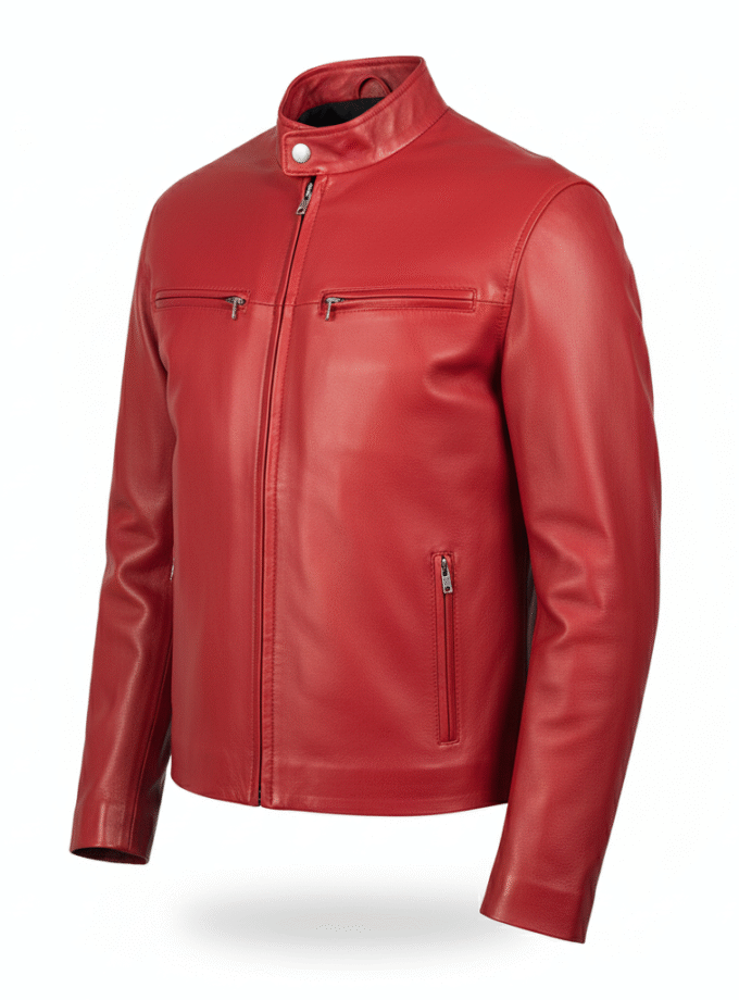 Men's Soft Biker Red Leather Jacket